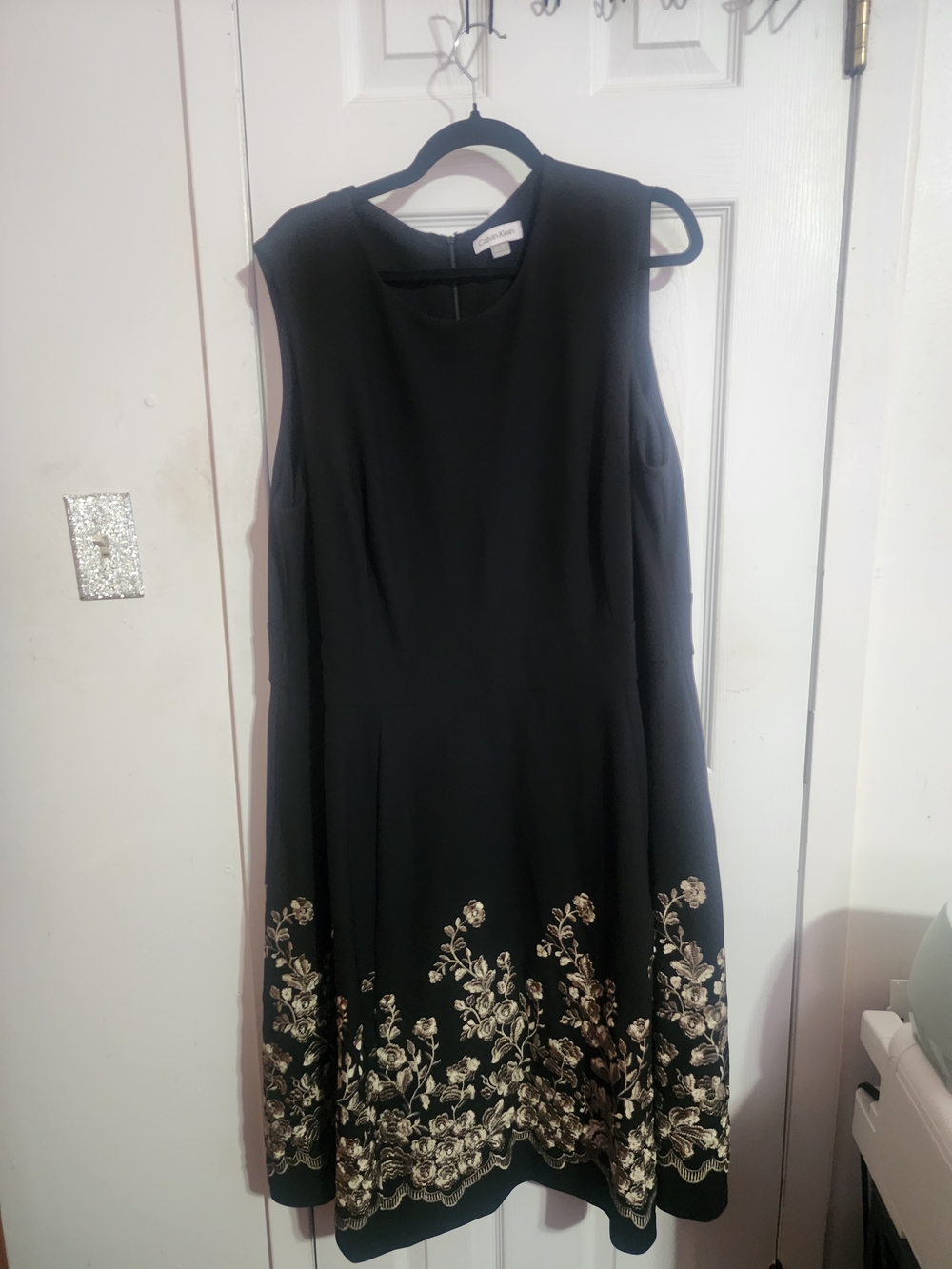 Calvin Klein Black Midi Dress with Gold Floral Hem